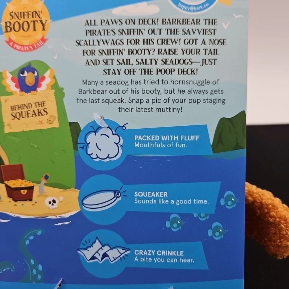 Bark Captian Barkbear Sniffin Booty Dog Toy Squeaker Plush All‎ Dog Sizes New